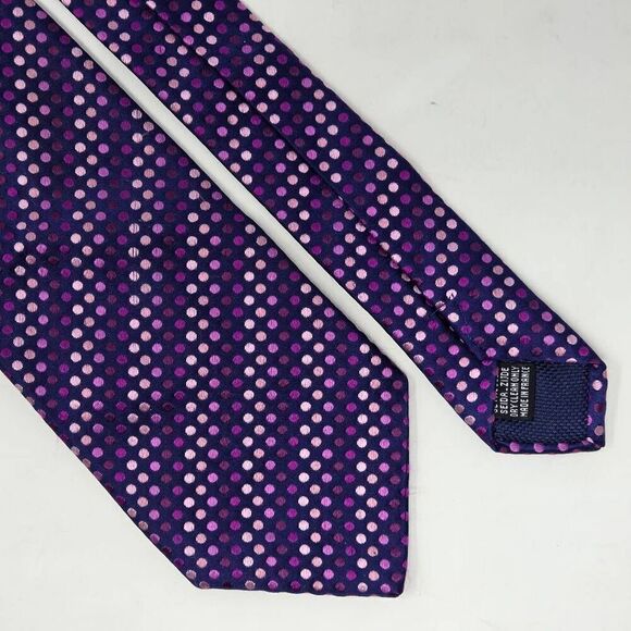 THOMAS PINK SILK TIE PURPLE PINK POLKA DOT TEXTURED SATIN 3.5" X 58" - Picture 1 of 3